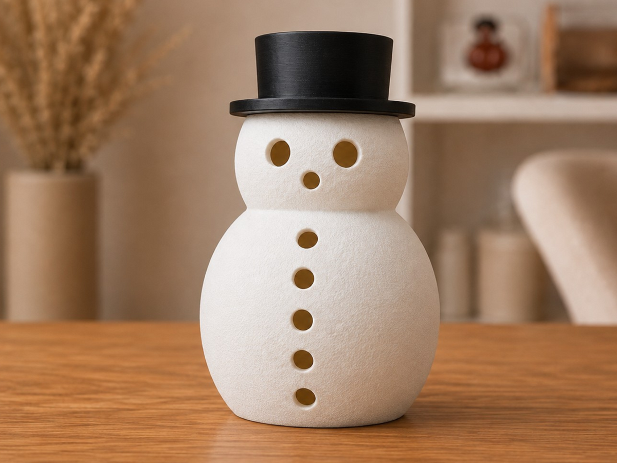 Snögubbe för värmeljus – LED-lykta med hög hatt
