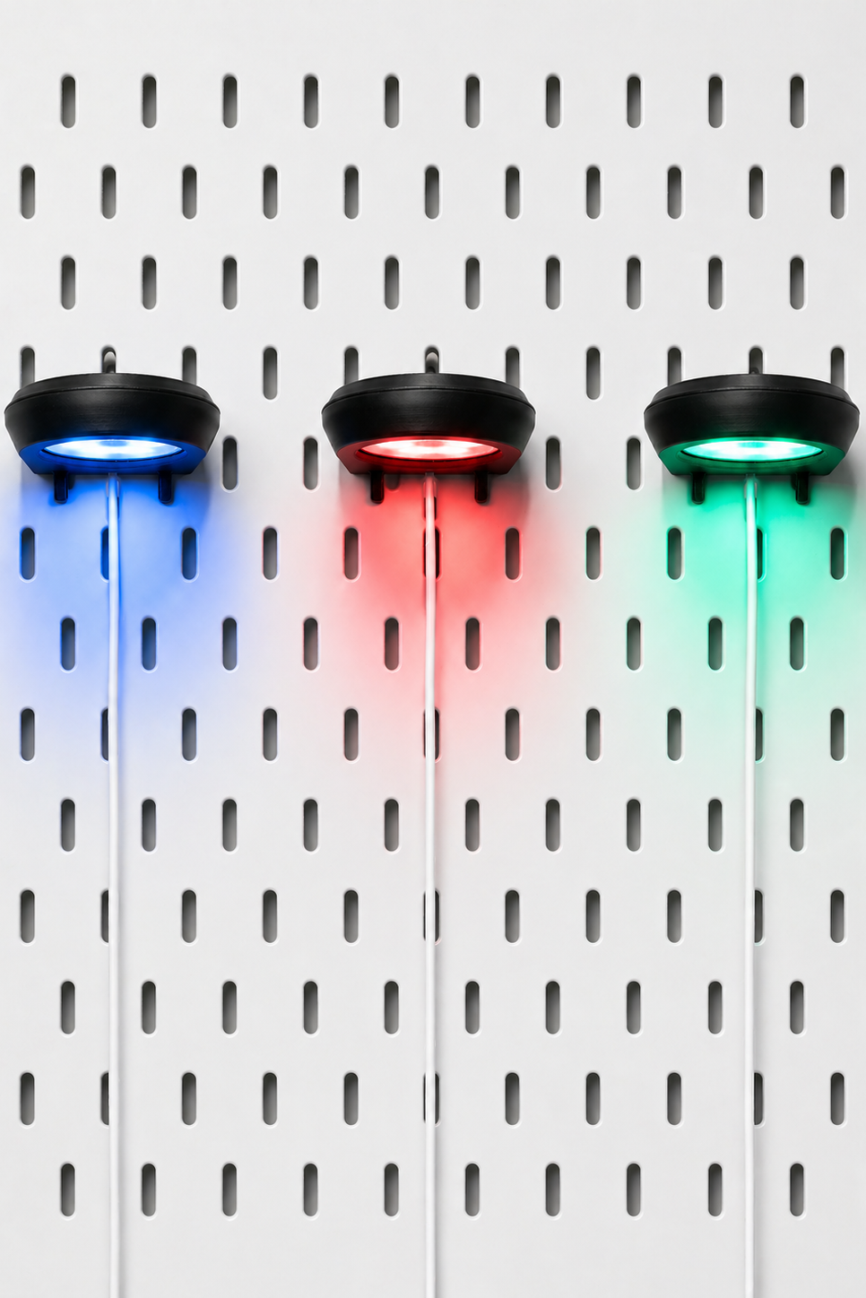 RGB LED-lampa monterad på en svart IKEA Skådis-skiva med trådlös fjärrkontroll