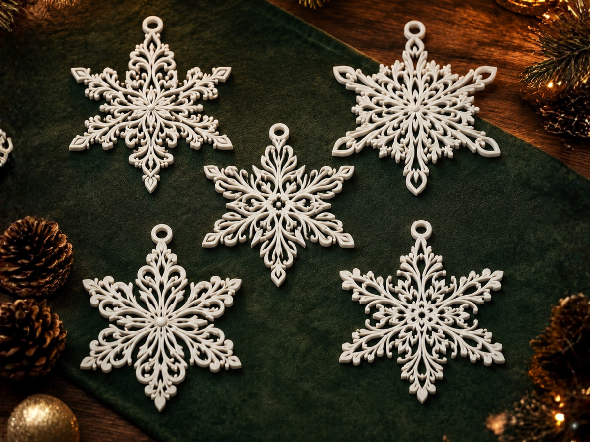 Snöflingor till julgranen – set med 5 filigransnöflingor