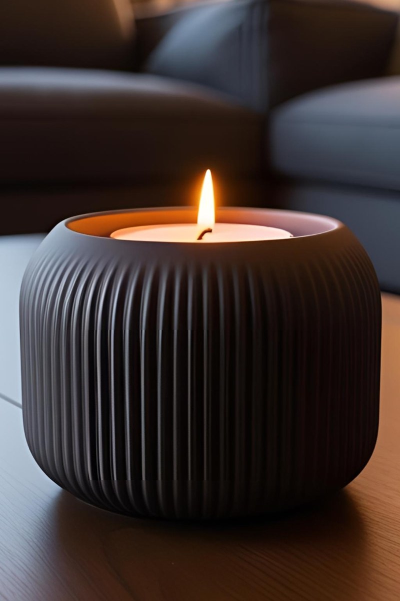 Närbild av en minimalistisk ljushållare med vertikala räfflor