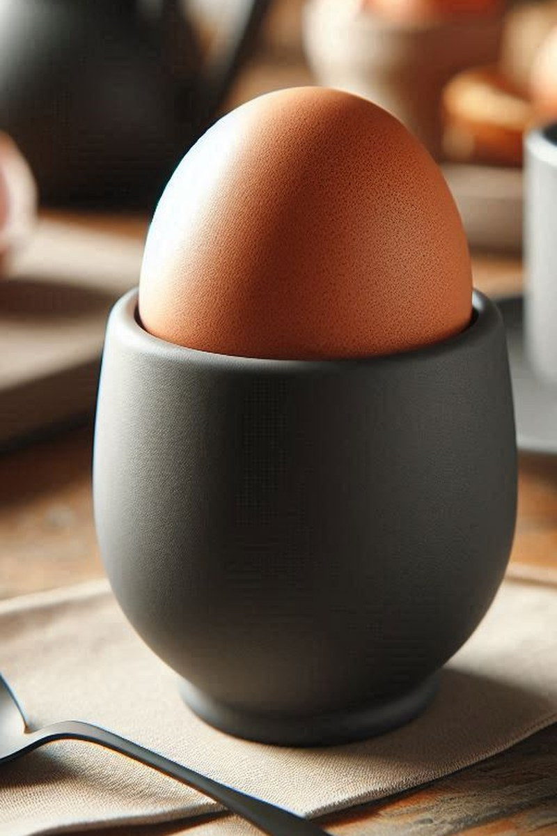 Minimalistisk äggkopp med ringfot, närbild av den rena geometriska formen
