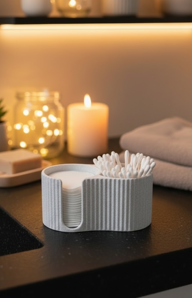 Räfflad dispenser för bomullsrondeller, närbild av den strukturerade ytan