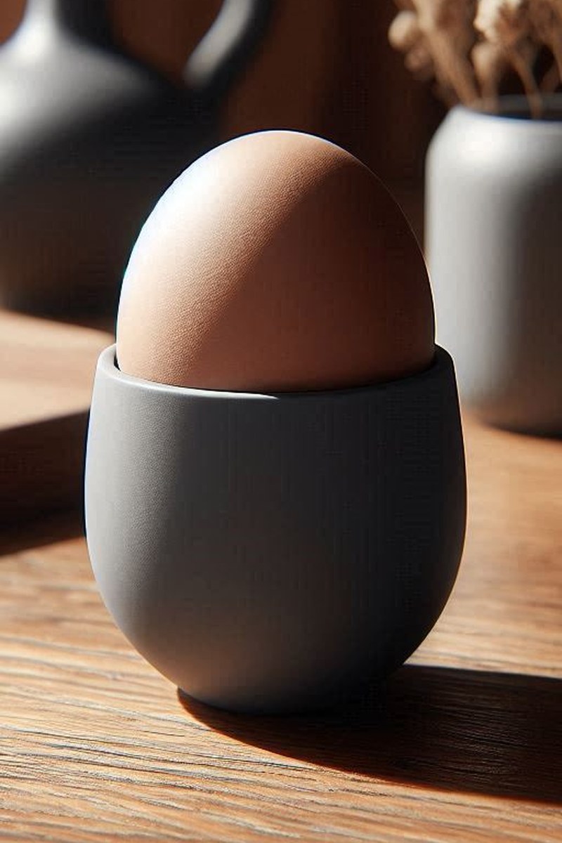 Modern vit äggkopp, snett närbild av den rena, avsmalnande formen