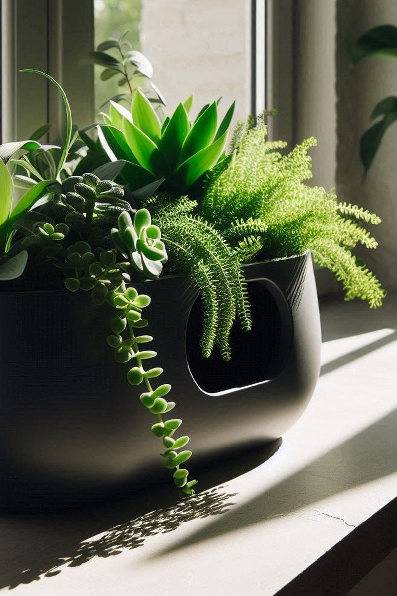 Oval vit självbevattnande kruka med ren minimalistisk profil