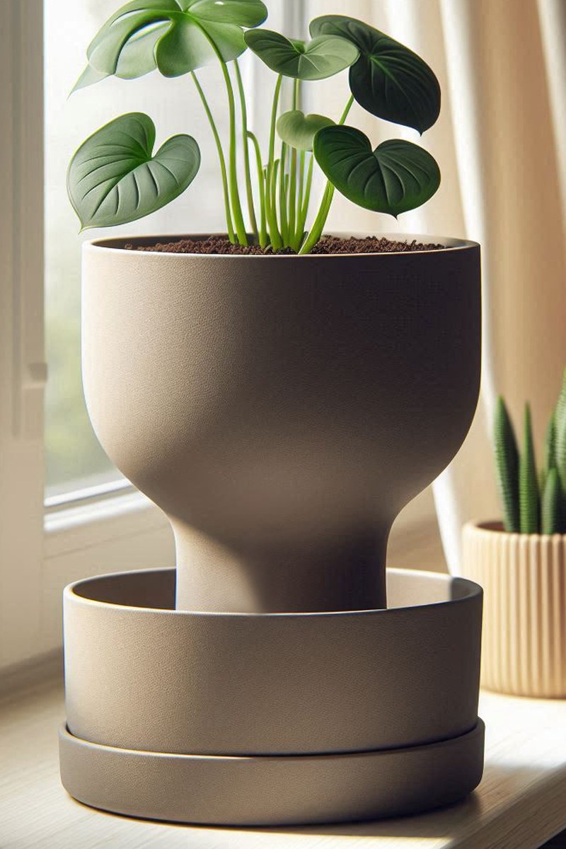 Självvattnande kruka med gralsdesign, närbild av den eleganta silhuetten