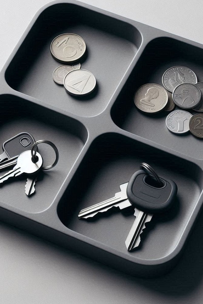 Nyckelbricka med fyra fack i minimalistisk design sedd ovanifrån