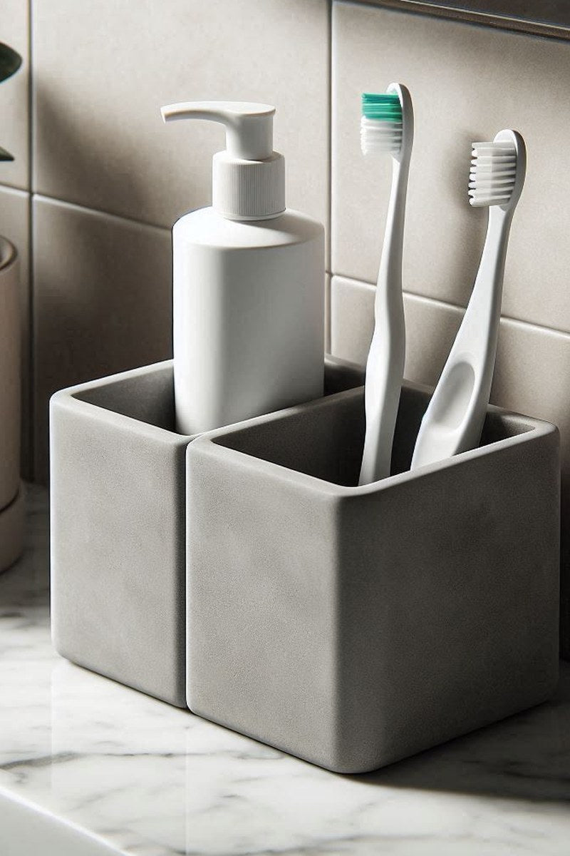 Minimalistisk tandborsthållare med två fack sedd ovanifrån