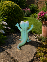 Geckoträdgårdsfigur bakifrån – tricolor som skiftar till mint och turkos