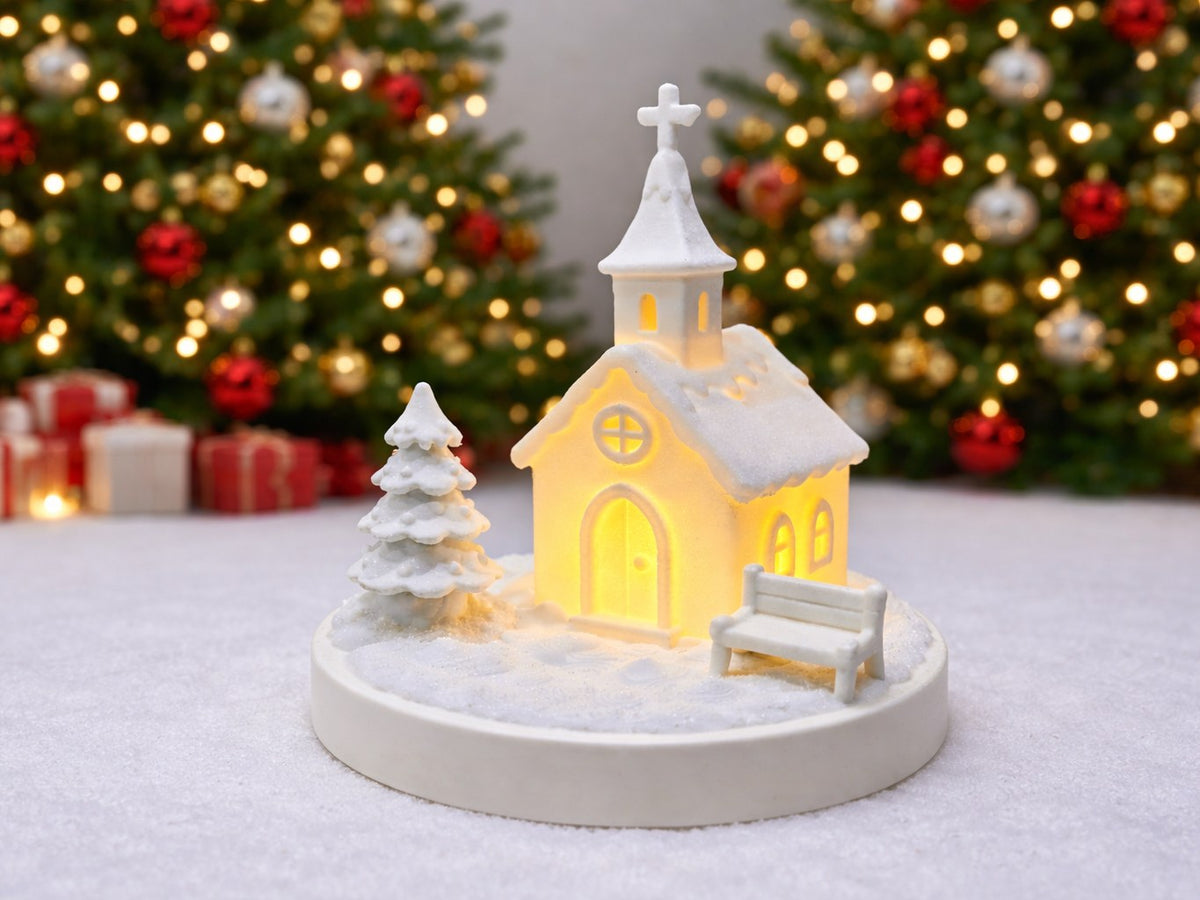 Julhus för värmeljus – pepparkakskyrka