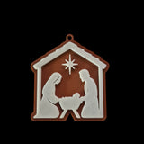 Julgransprydnad med julkrubba: Maria, Josef och Jesusbarnet