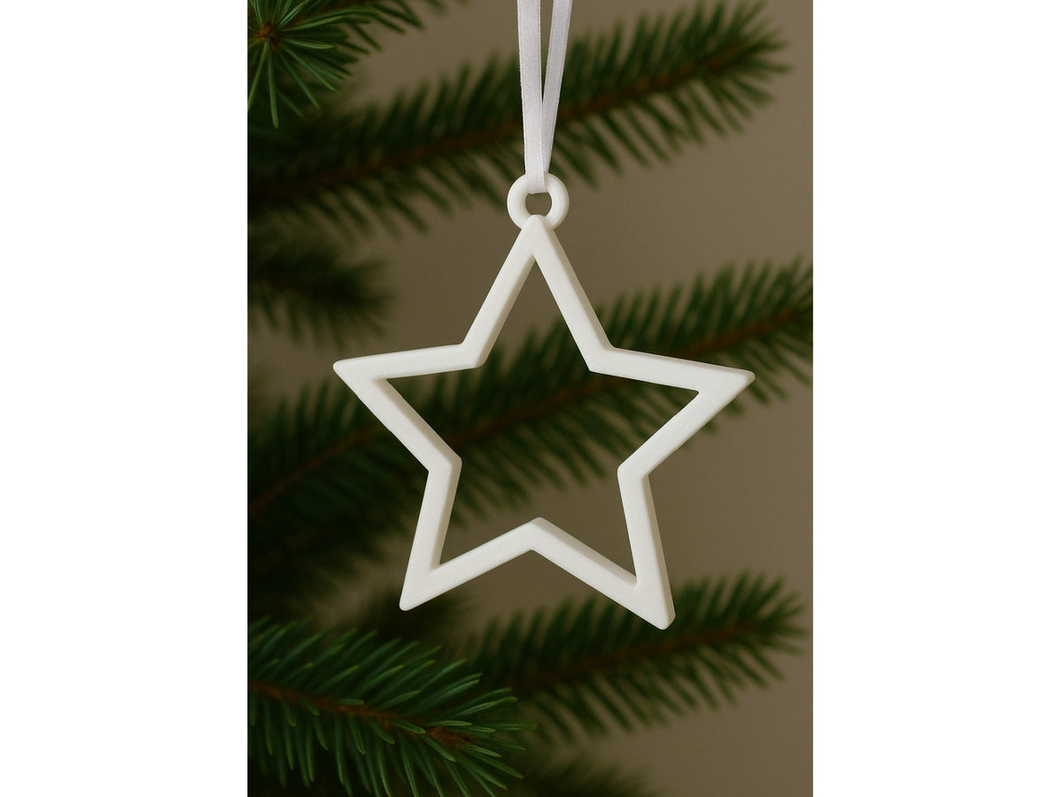 Minimalistisk stjärna som julgransprydnad med upphängningsögla