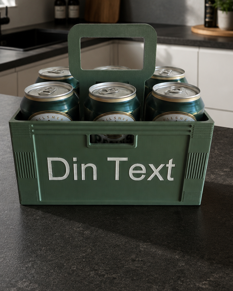 Ölback med egen text – presentback för 6 burkar med handtag