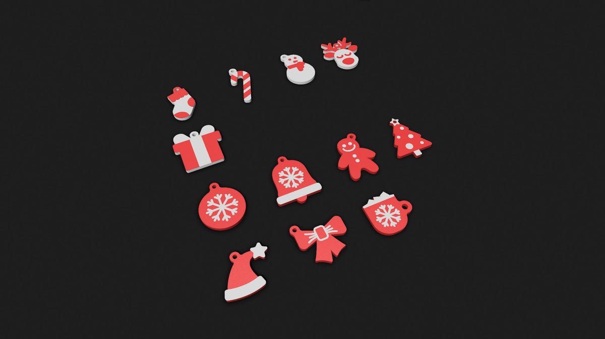 Tolv nyckelringar med julmotiv
