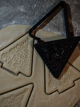 Pepparkaksform formad som en julgran, med stämpel