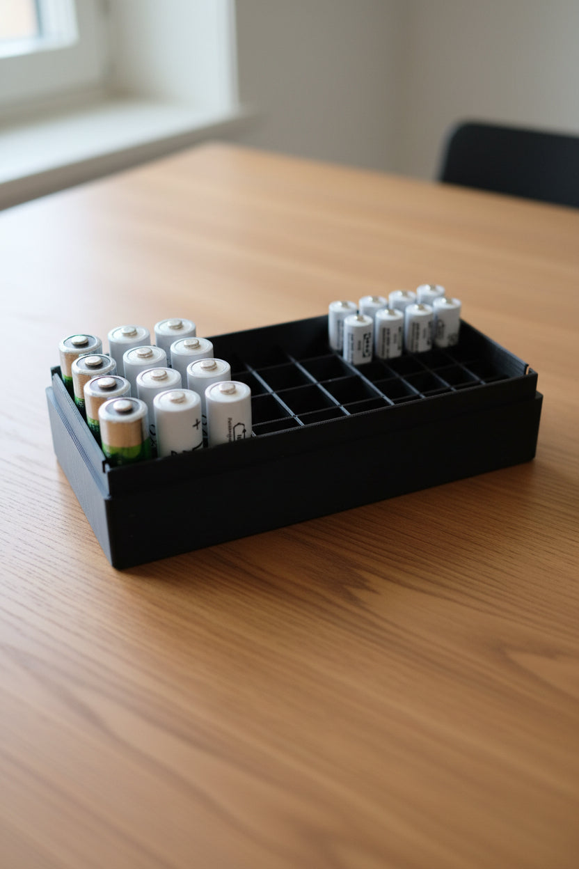 Förvaringslåda för AA- och AAA-batterier – rymmer 44 batterier
